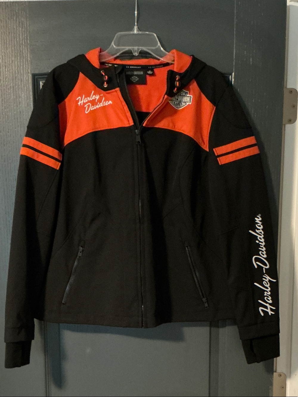 Harley-Davidson Black & Orange Hooded Bomber Jacket
